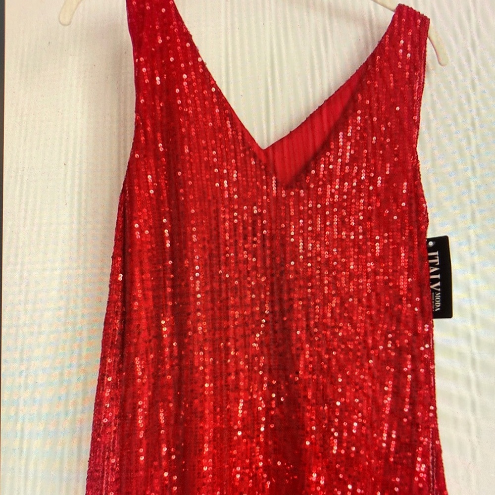 Elegant Red Sequin V-Neck Blouse